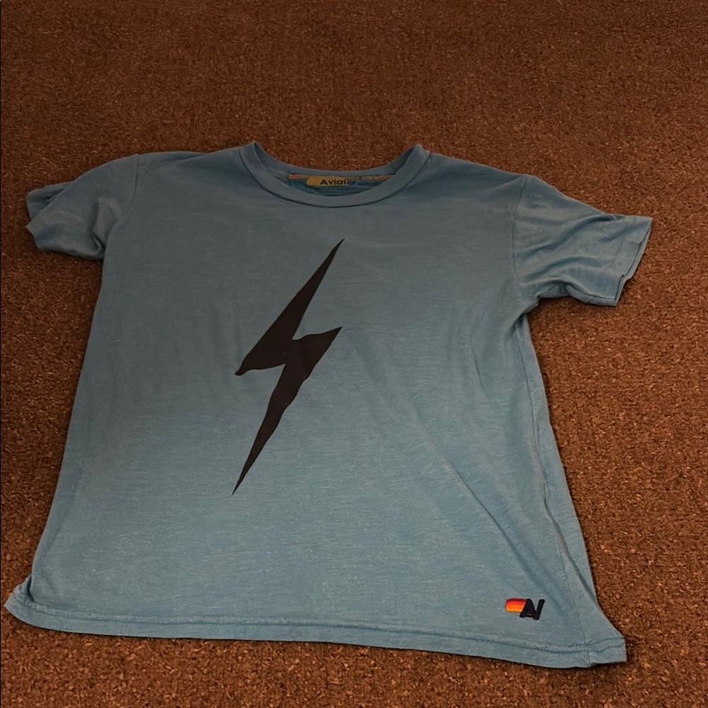 Blue Kids Shirt with Black Lightning Bolt by Aviator Nation